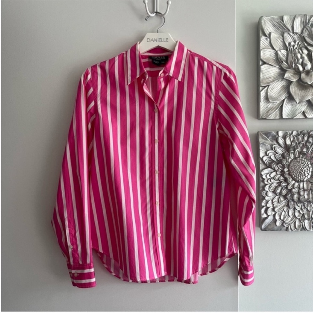 Lauren Ralph Lauren Hot Pink Striped Button Down Shirt